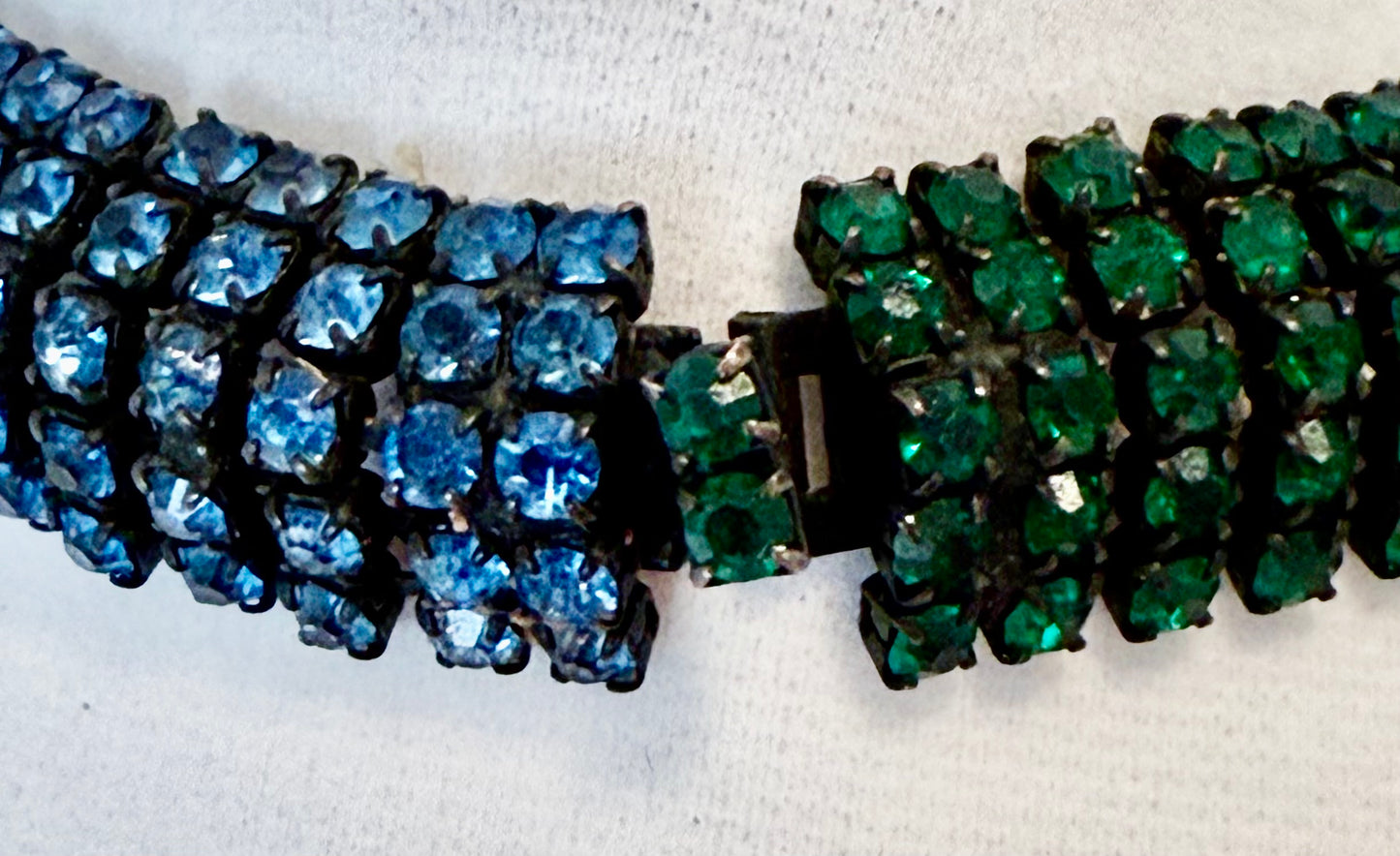 Dazzling Signed MARVELLA Vintage Blue and Green Rhinestone Choker Necklace