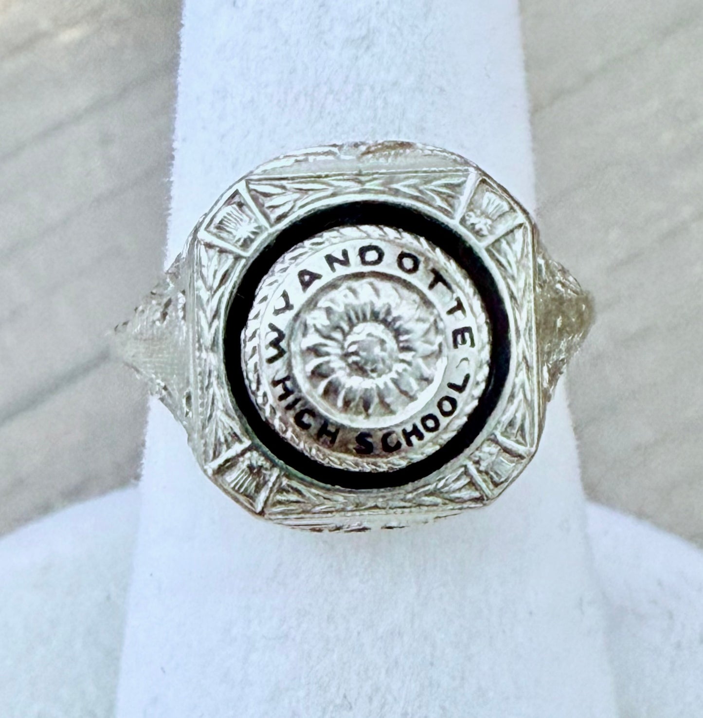 Art Deco Style Vintage Wyandotte High School Ring Size 2