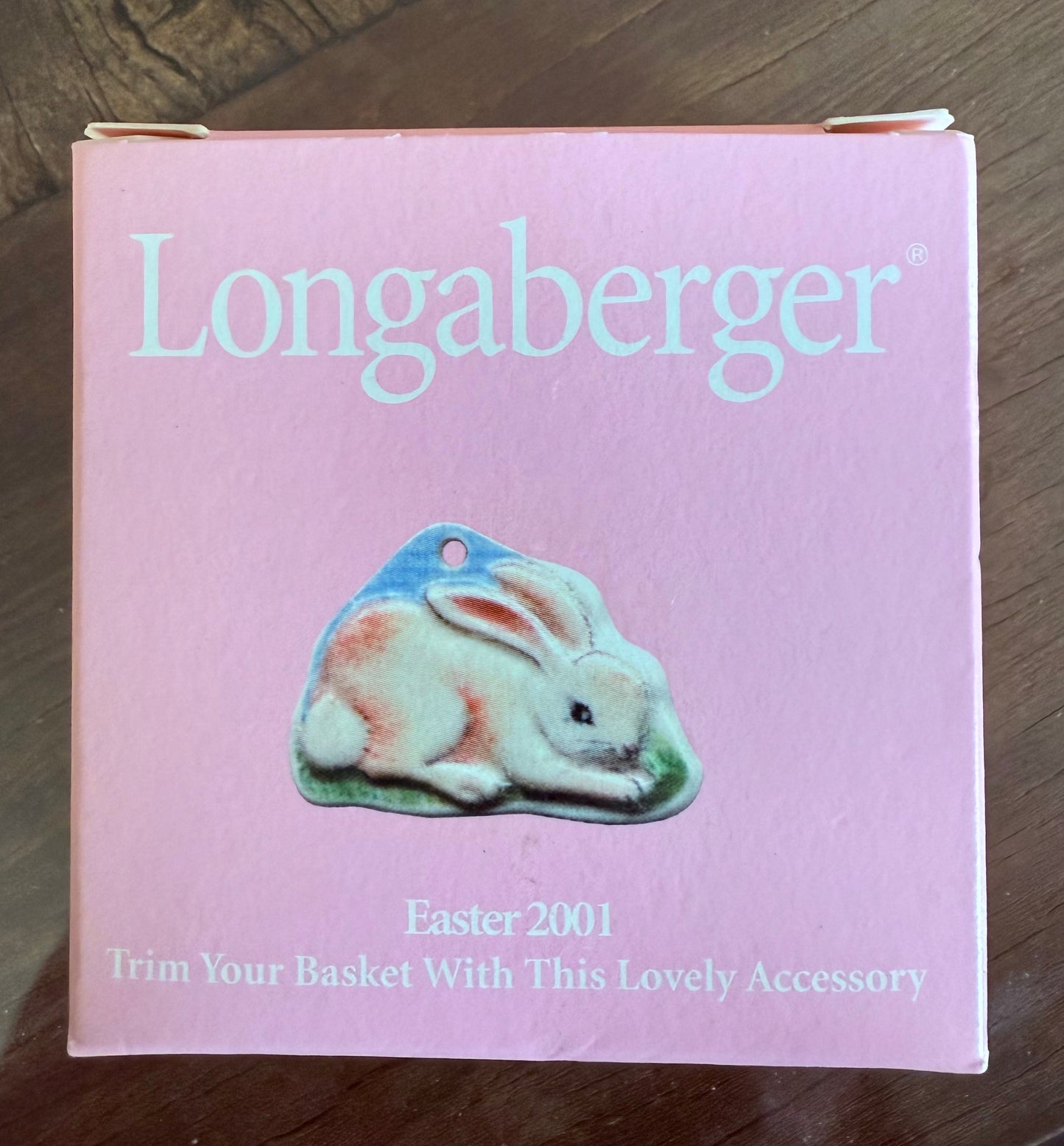 Longaberger 2000 Century Celebrations Small Easter Basket with Cloth Jelly Bean Patterned Liner and 2001 Easter Tie- On Bunny Accessory