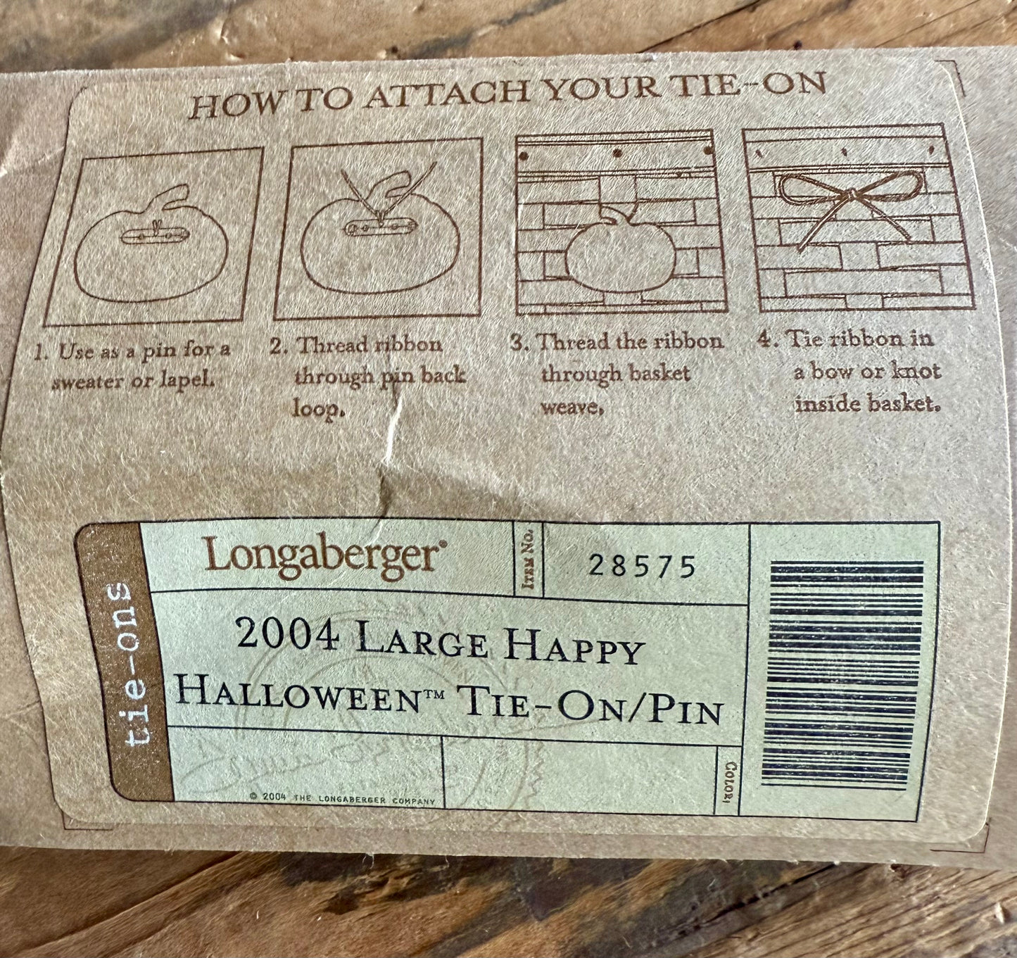 Longaberger 2004 Large Happy Halloween Tie-On/Pin - Smiling Jack-O-Lantern
