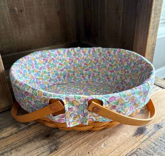 Longaberger 2002 Classic Large Easter Basket with Jelly Bean Patterned Liner and Plastic Basket Protetor Insert