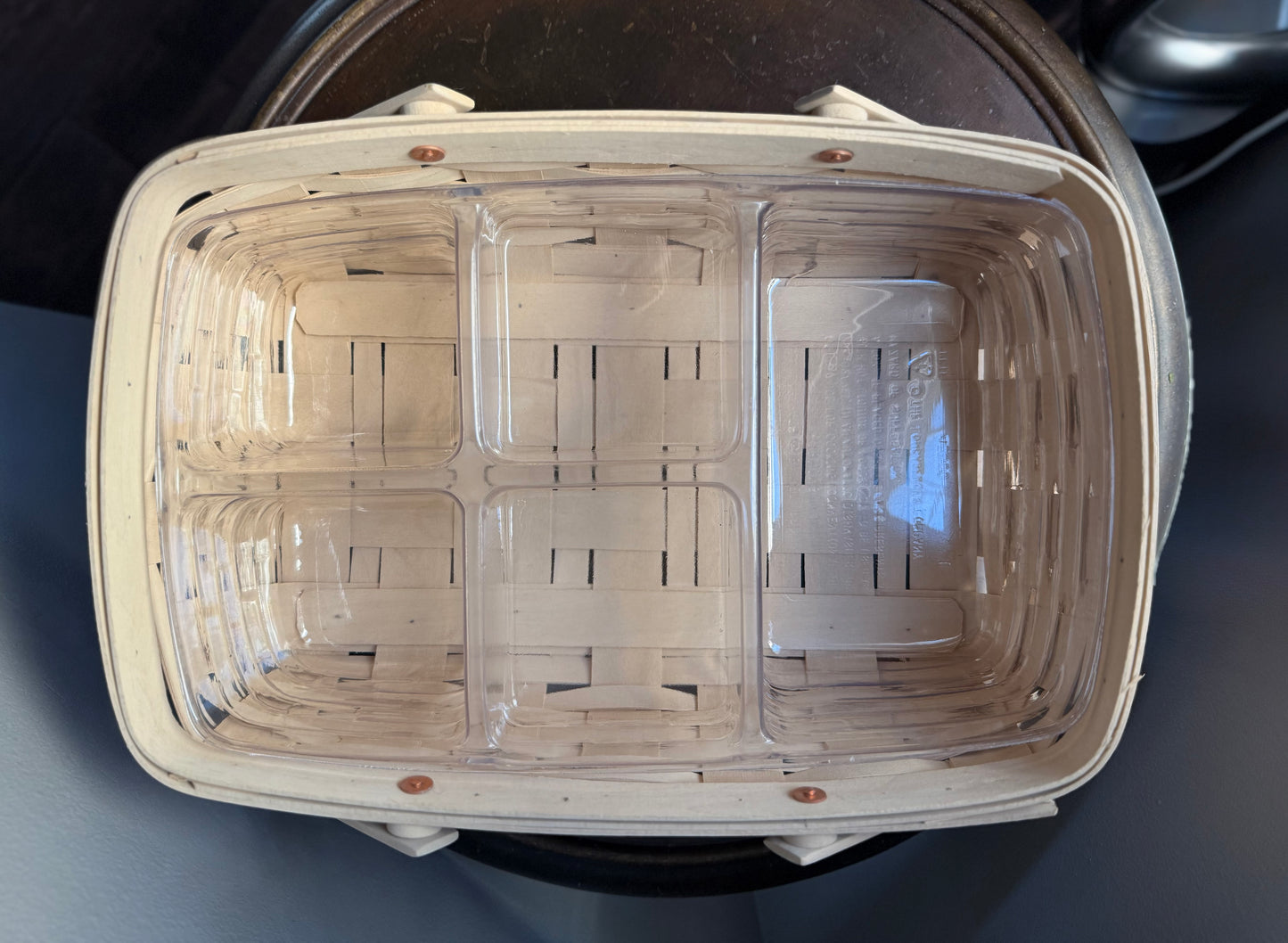 Longaberger 2002 Gathering Basket with Plactic Insert and Wood-Carved Top