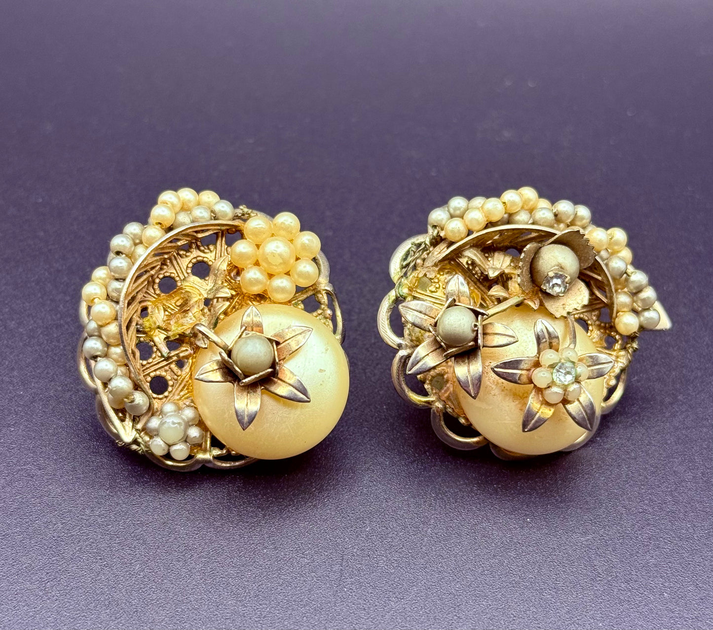 Vintage 1950s Statement Earrings with Faux Pearl