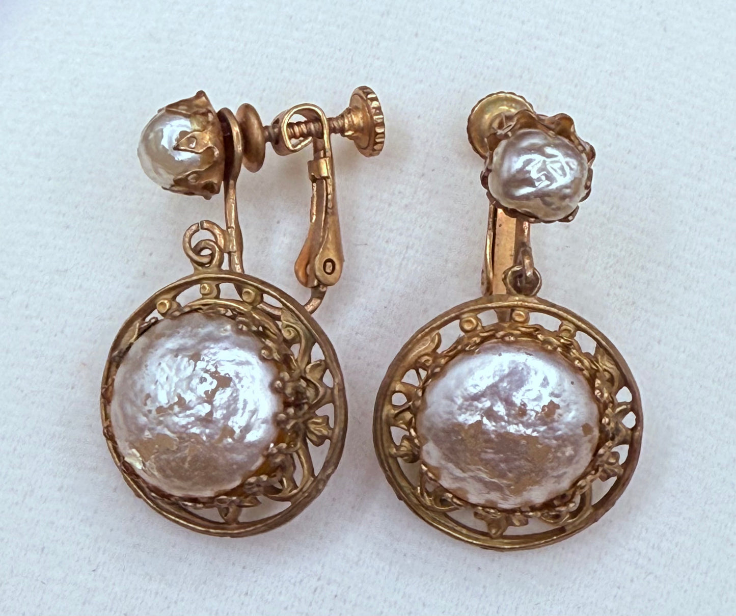 Vintage Miriam Haskell Faux Pearl Baroque Earrings