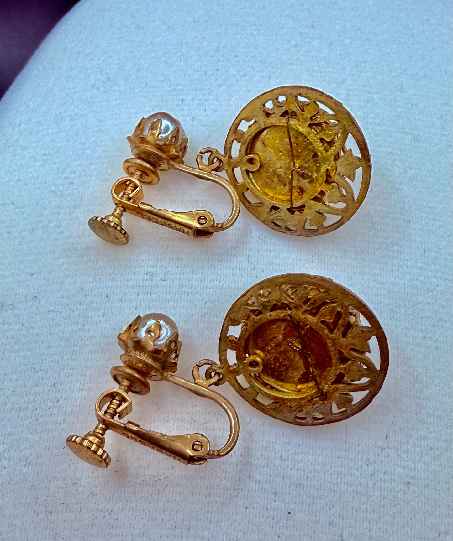 Vintage Miriam Haskell Faux Pearl Baroque Earrings