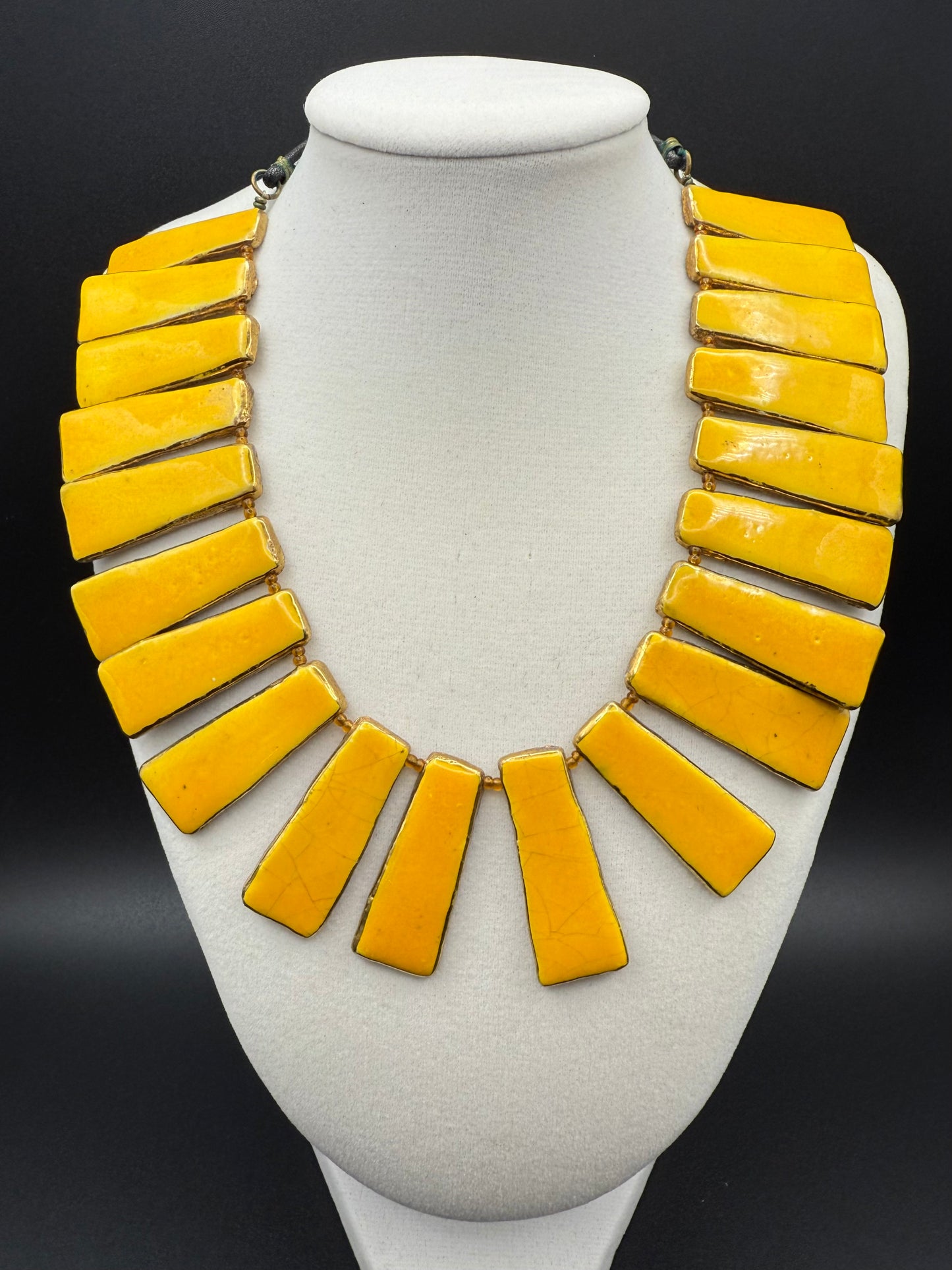 1960s GARON JAMAICA W1 Signed Terra Cotta-Red Clay,Yellow and Gold Glazed Handmade Choker Necklace