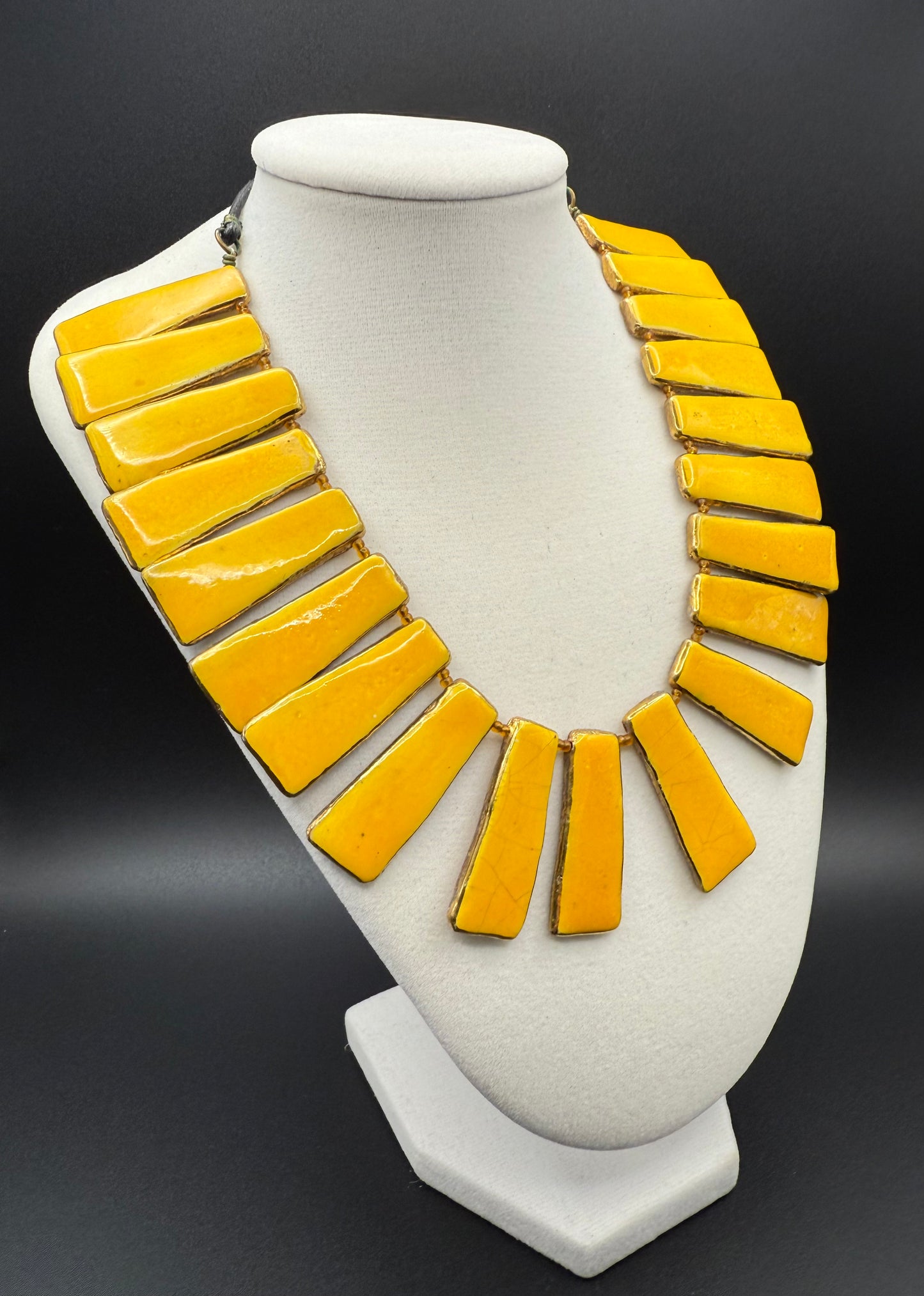1960s GARON JAMAICA W1 Signed Terra Cotta-Red Clay,Yellow and Gold Glazed Handmade Choker Necklace