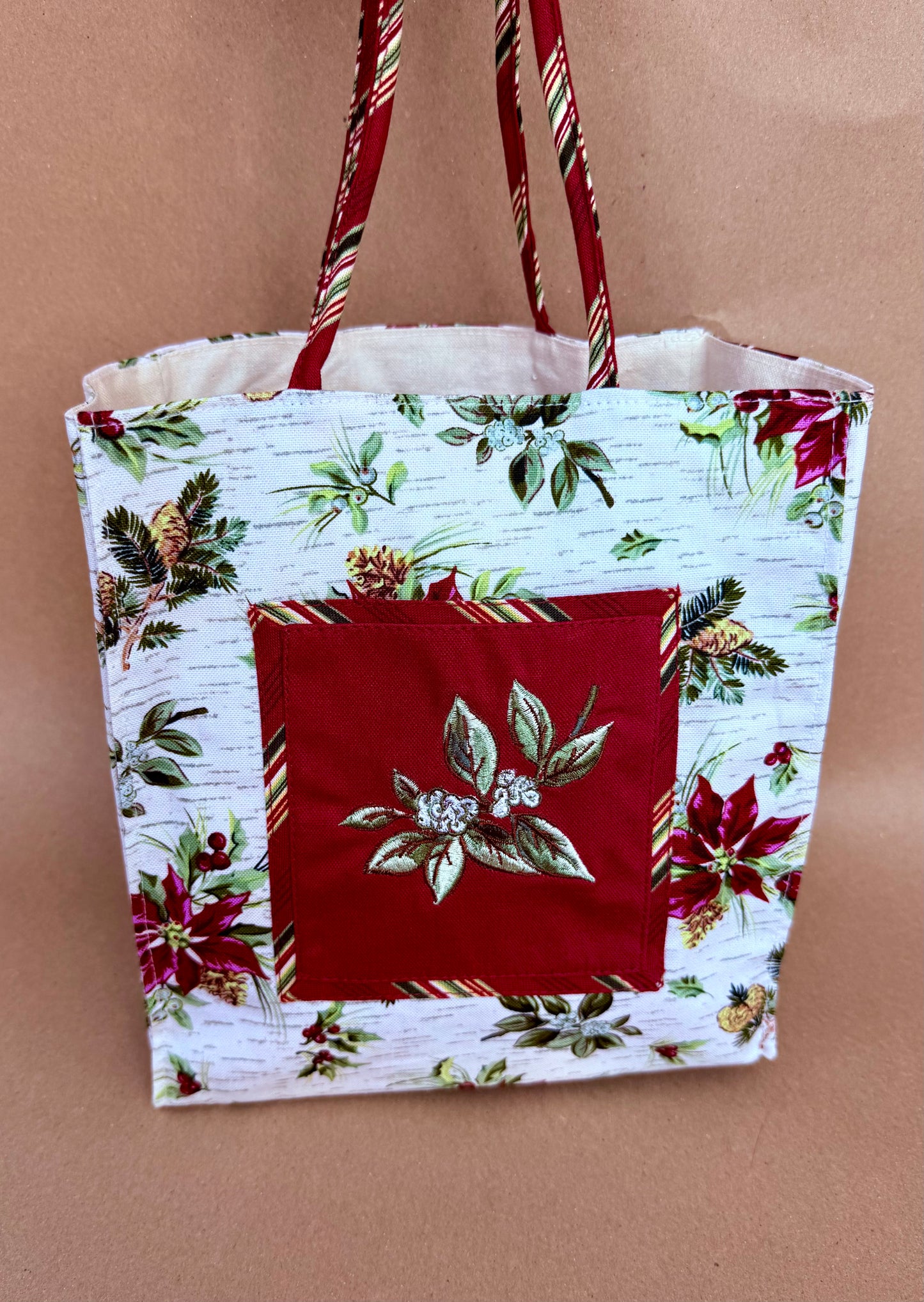 Longaberger 2006 Holiday Fabric Tote Bag in Holiday Botanical Pattern