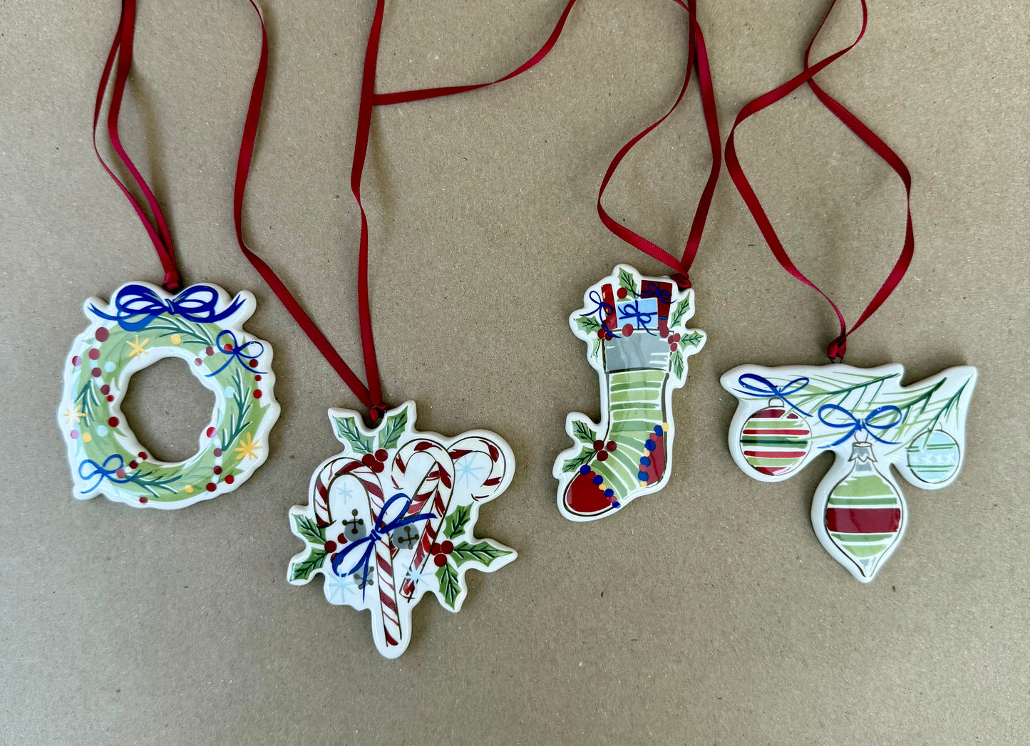 Set of 4 Longaberger Porcelain Christmas Ornaments
