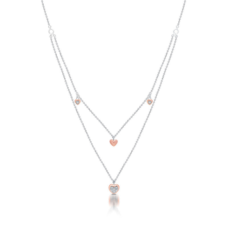 Epic Diamond Accent Heart Double Strand Necklace in Rose Gold over Silver
