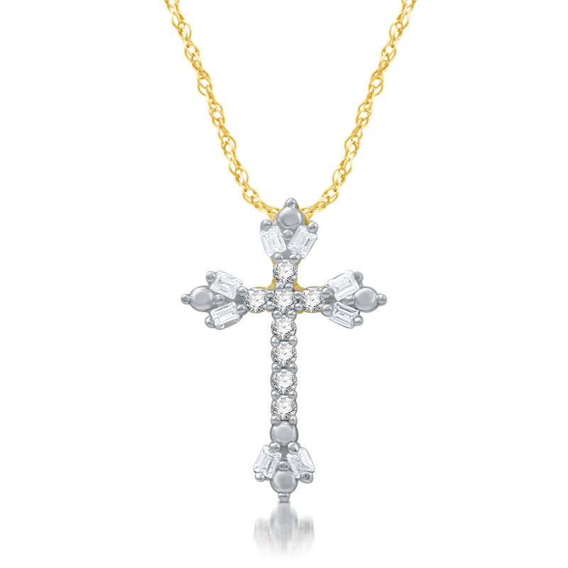 1/10 Cttw Diamond Gold plated Silver Cross Pendant