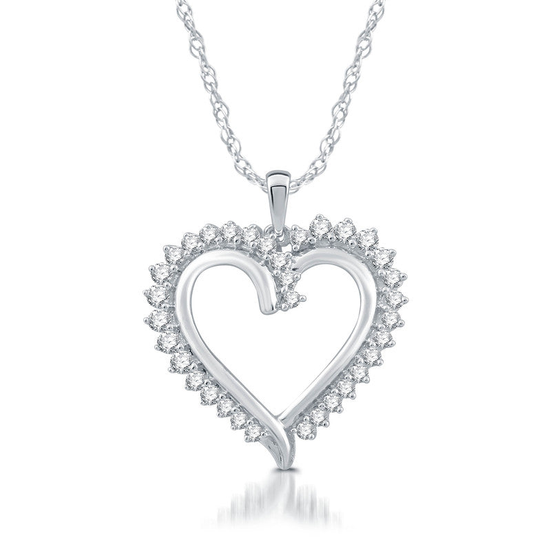 1/2 Cttw Diamond Heart Silver Pendant