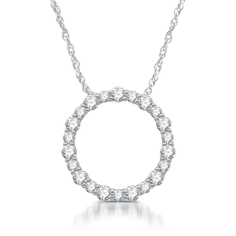 1 Cttw Diamond Circle Sterling Silver Pendant