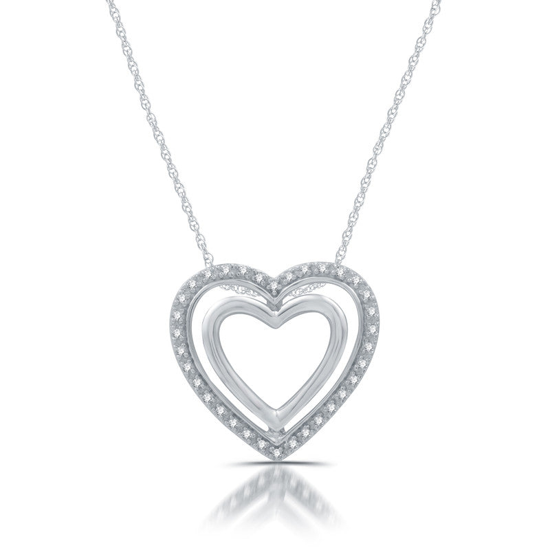 1/10 Cttw Double Heart Sterling Silver Pendant