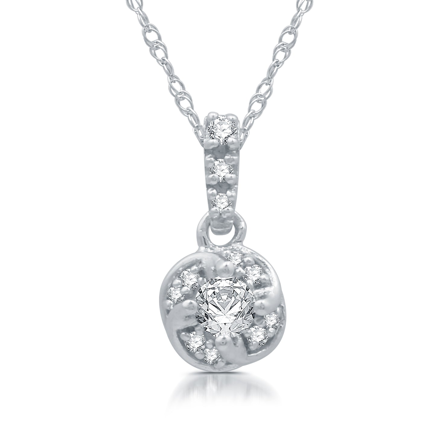 1/10 Cttw Diamond Solitaire Pendant in .925 Sterling Silver on 18" Chain