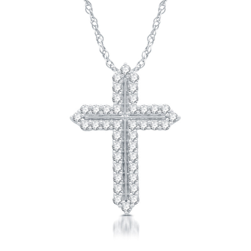 1Cttw Diamond Cross Double Row Pendant in Silver