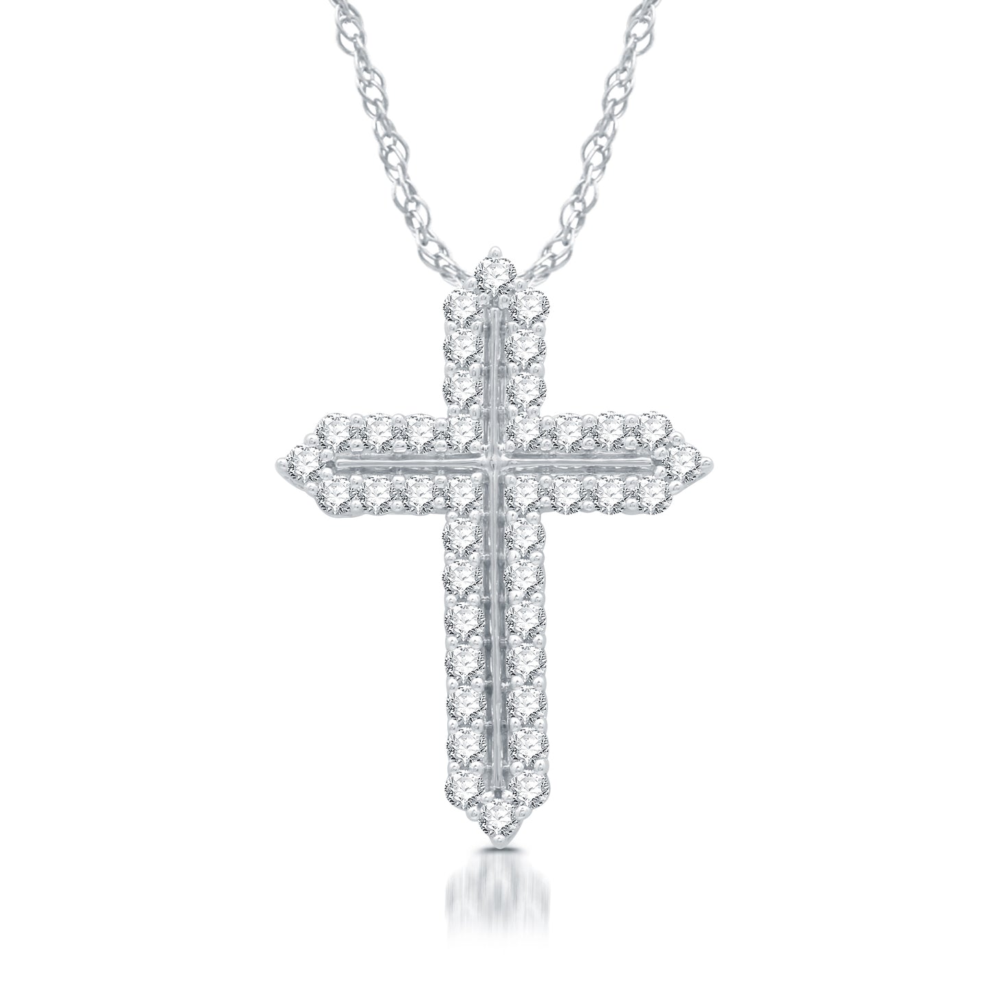 1 Cttw Diamond Cross Double Row Pendant in .925 Sterling Silver on 18" Necklace