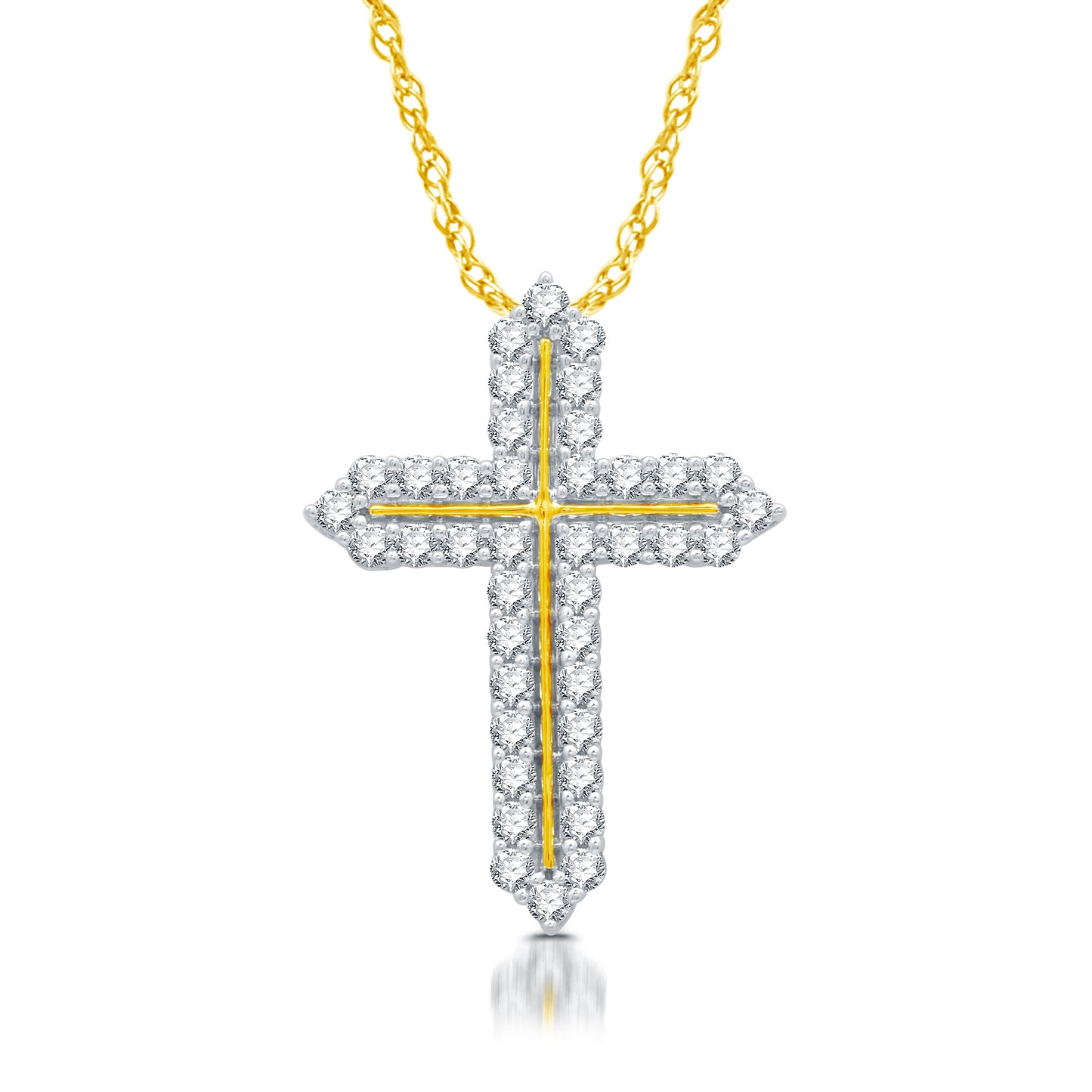 1 Cttw Diamond and 14K Gold Plated Sterling Silver Cross Pendant on 18" Chain