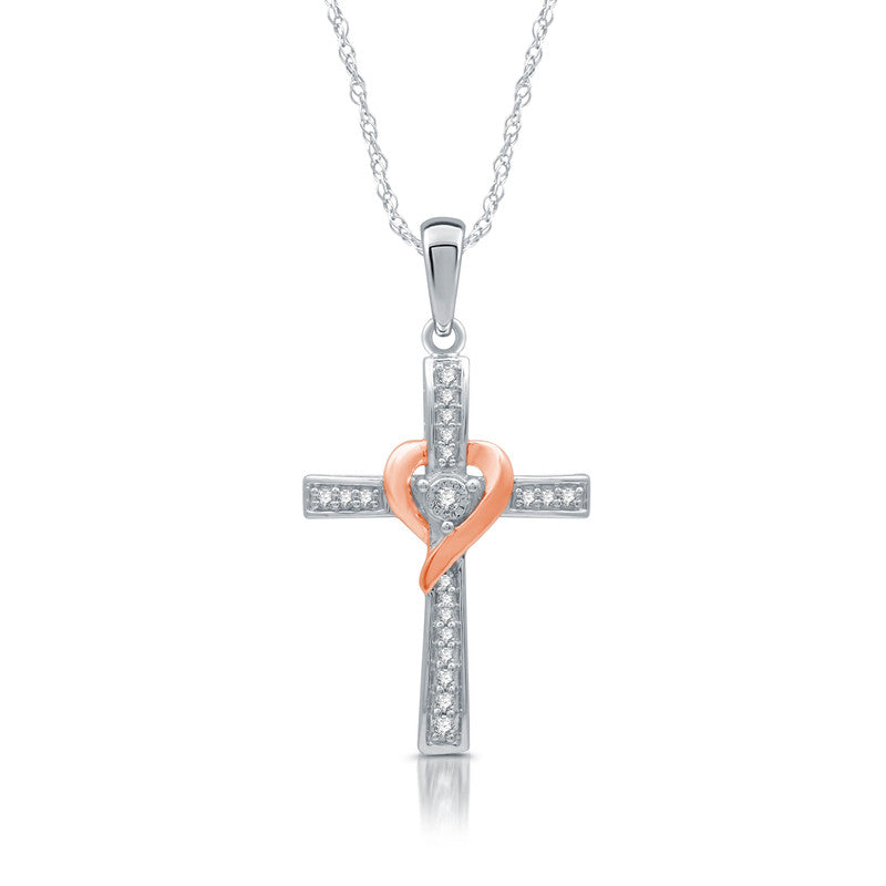 1/10Cttw Rose Gold over Silver DiamondCrossPendant