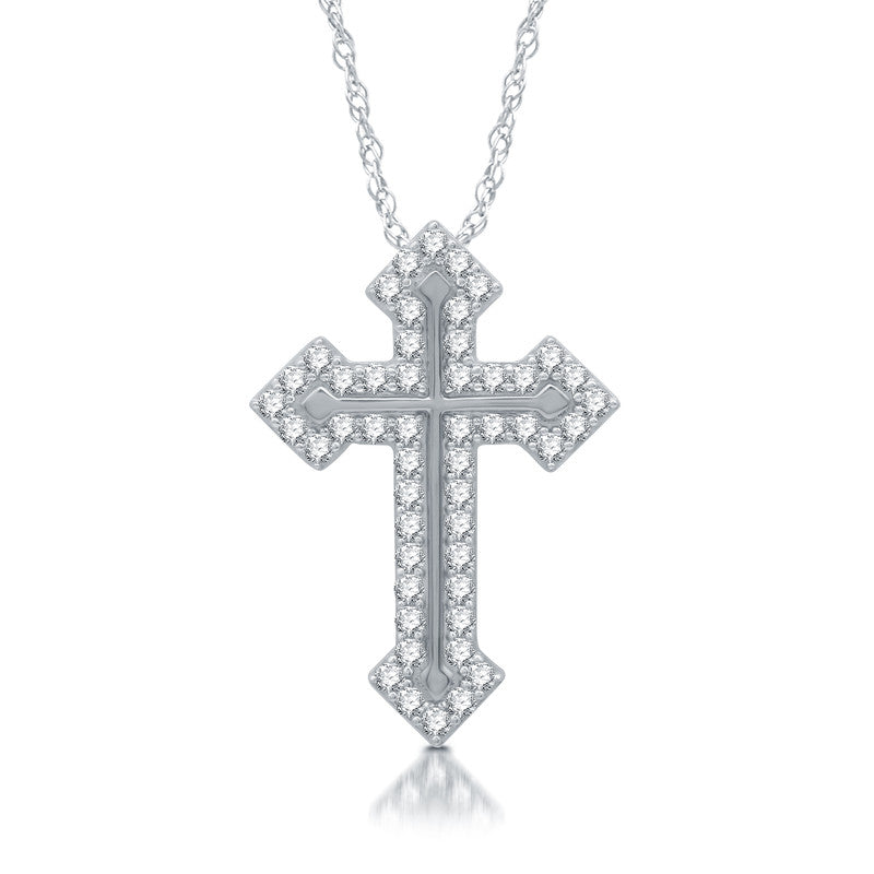 1 Cttw Diamond Spirtual Cross Sterling Silver Pendant