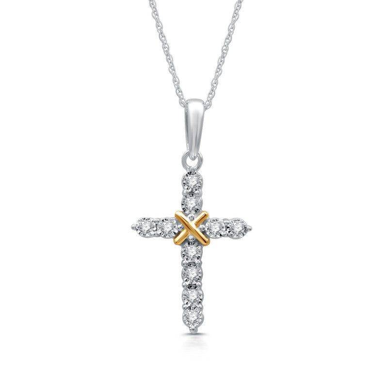 1/10 Cttw Miracle Plate Diamond Cross Pendant in Sterling Silver