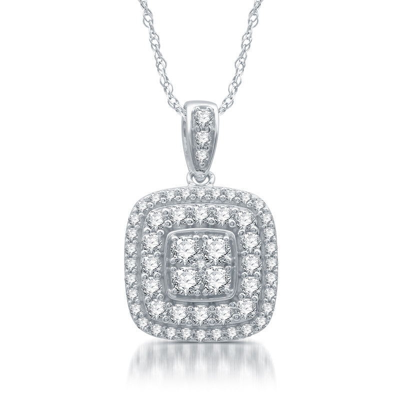 1 Cttw Diamond Square Pendant in Sterling Silver
