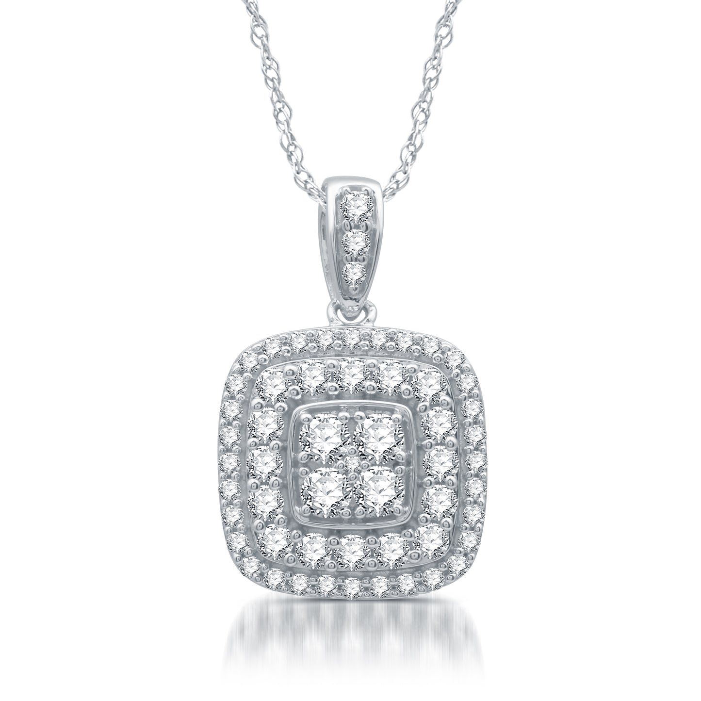 1 Cttw Diamond Square-Shaped Pendant in .925 Sterling Silver on 18" Necklace