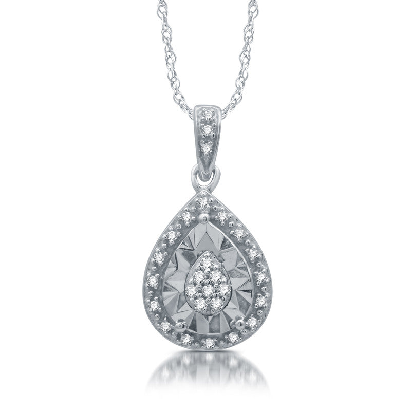 1/10 Cttw Diamond Pear Style Silver Pendant