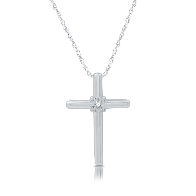 Diamond Accent Miracle Plate Silver Cross Pendant
