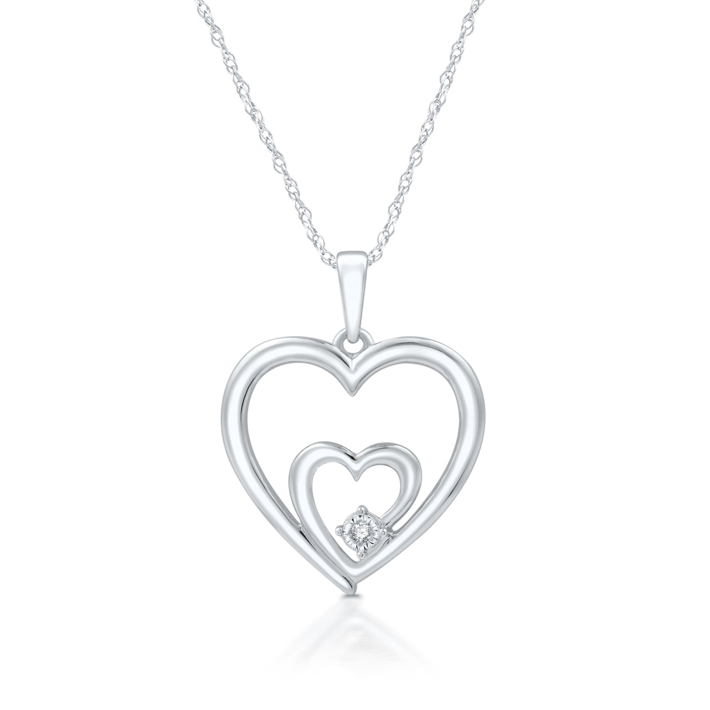 Diamond Accent Double Heart .925 Sterling Silver Necklace on 18" Chain