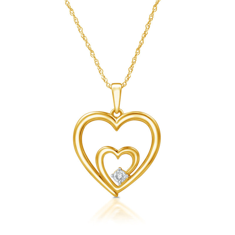 Diamond Accent Double Heart Gold plated Sterling Silver Pendant