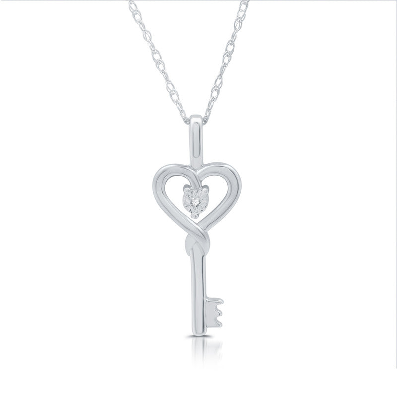 Diamond Accent Key Pendant set in Sterling Silver
