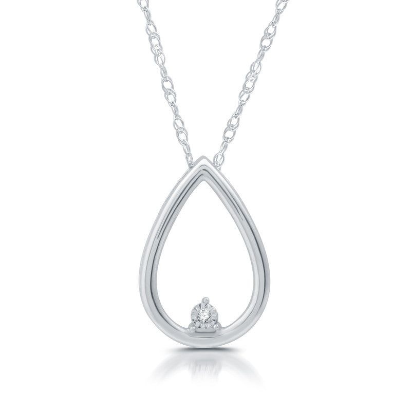 Diamond Accent Pear Drop .925 Sterling Silver Pendant on 18" Necklace