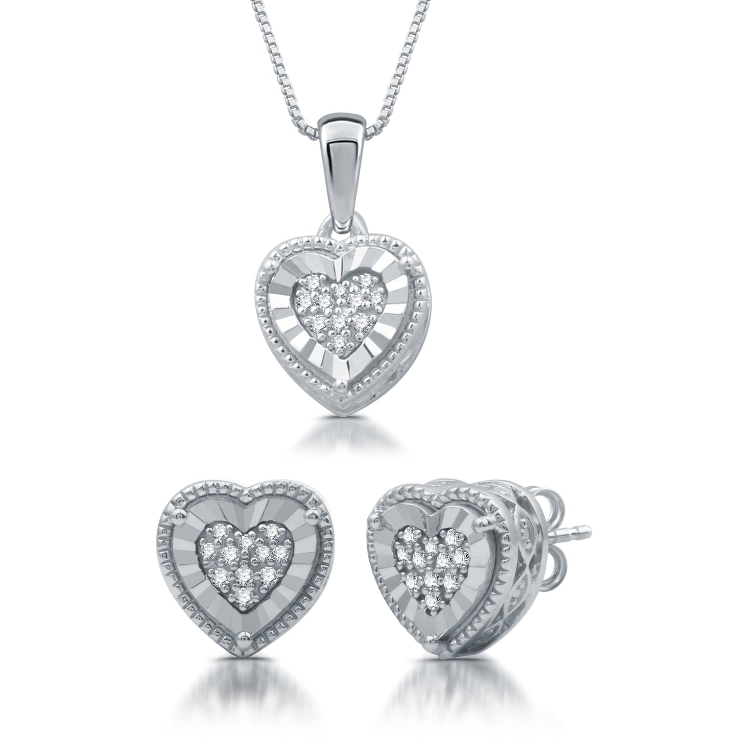 1/10 Cttw Diamond and .925 Sterling Silver Heart-Shaped Earring and Pendant Set