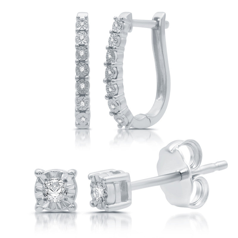 1/10 Cttw Diamond Set of 2 Earrings-Hoops & Studs