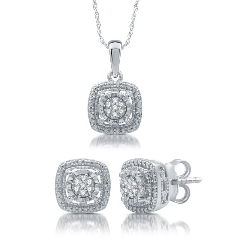 1/10 Cttw Diamond Pendant & Earrings Set in Sterling Silver