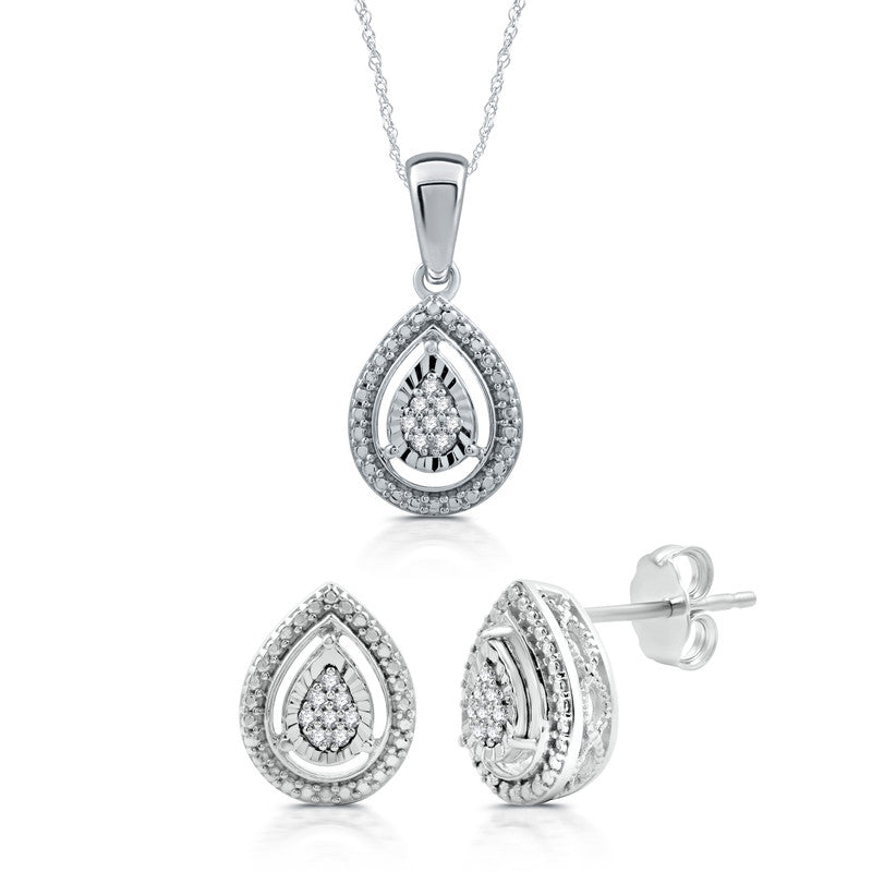 1/10 Cttw Diamond Teardrop Pendant & Earrings Set in Sterling Silver
