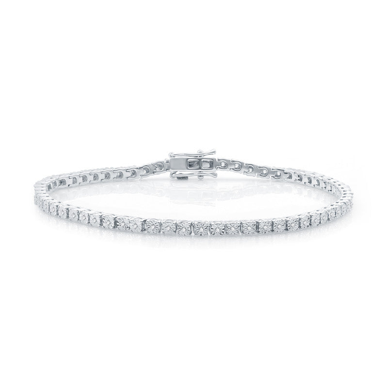 1/4Cttw Diamond Round MiraclePlate Silver Bracelet