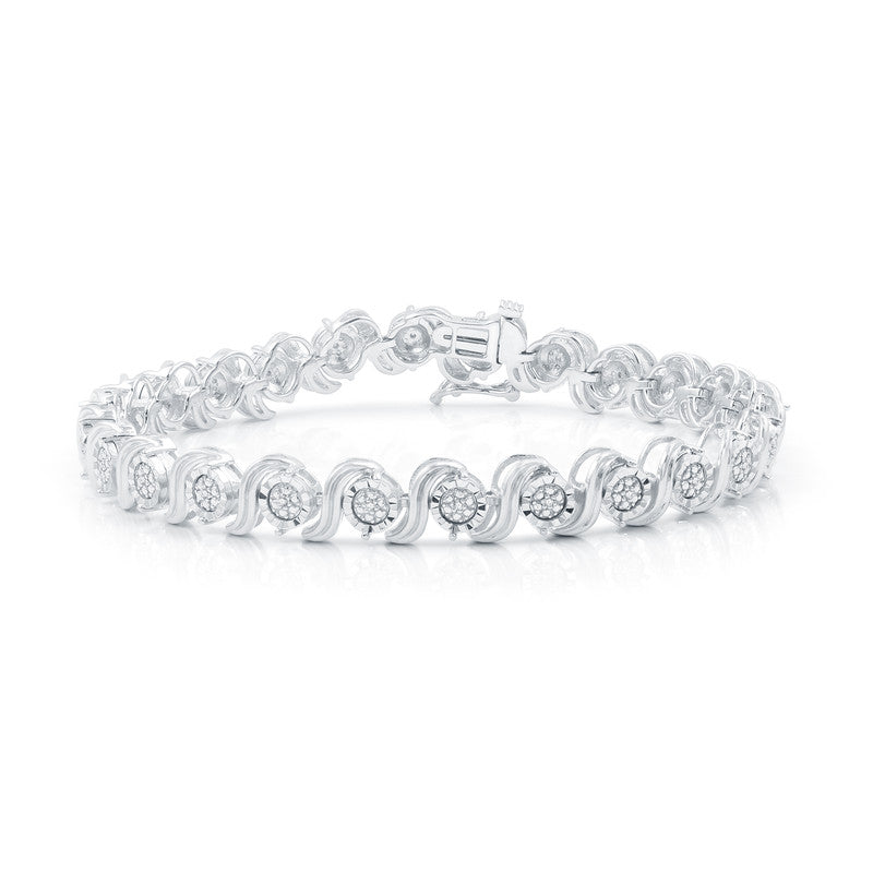 1/10 Cttw Diamond Round "S" Link Silver Bracelet