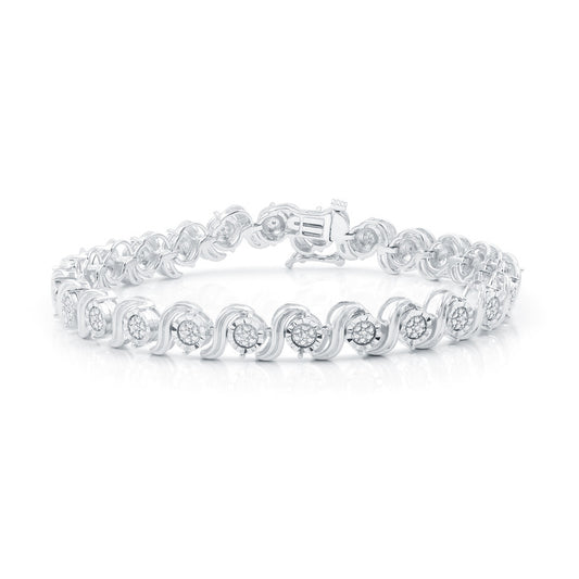 1/10 Cttw Diamond Round "S" Link Silver Bracelet