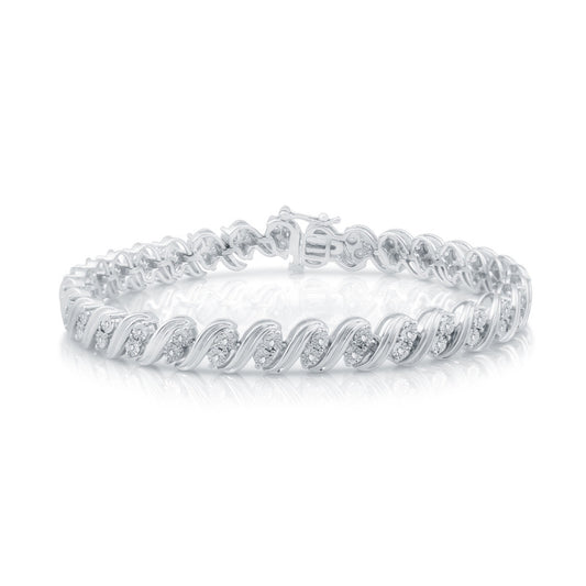 1/4 Cttw Diamond Round "S" Link Silver Bracelet