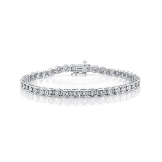 1 Cttw Diamond Round MiraclePlate Silver Bracelet
