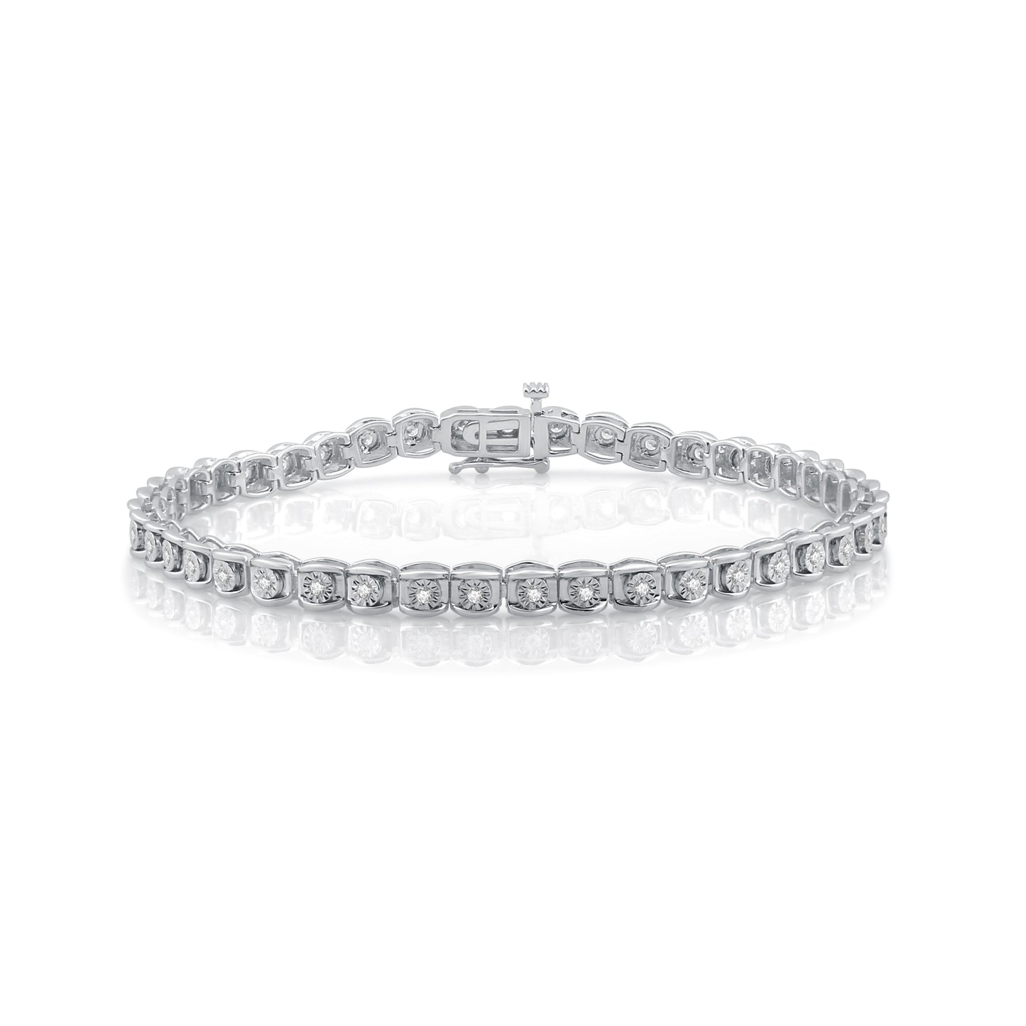 1 Cttw Diamond and Miracle Plate 925 Sterling Silver Tennis Bracelet