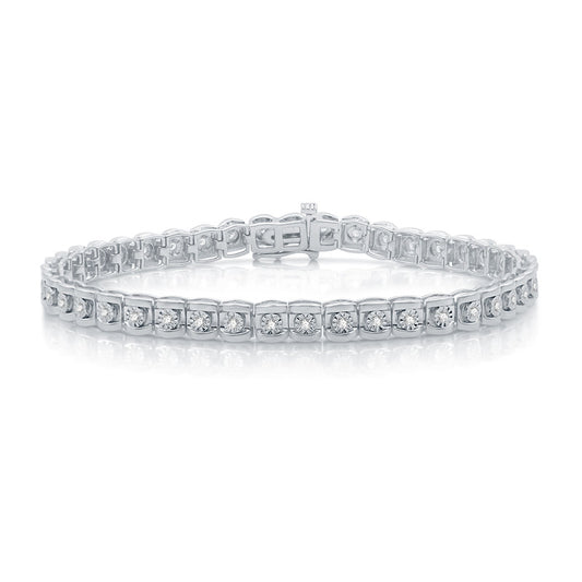 1/2Cttw Diamond Round MiraclePlate Silver Bracelet