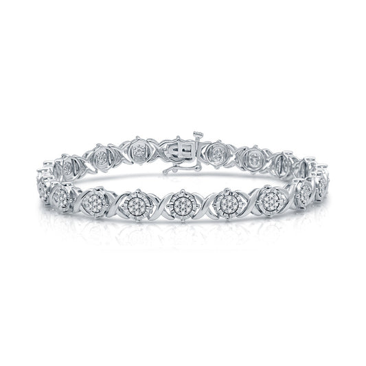 1 Cttw Diamond "X & O" Sterling Silver Bracelet
