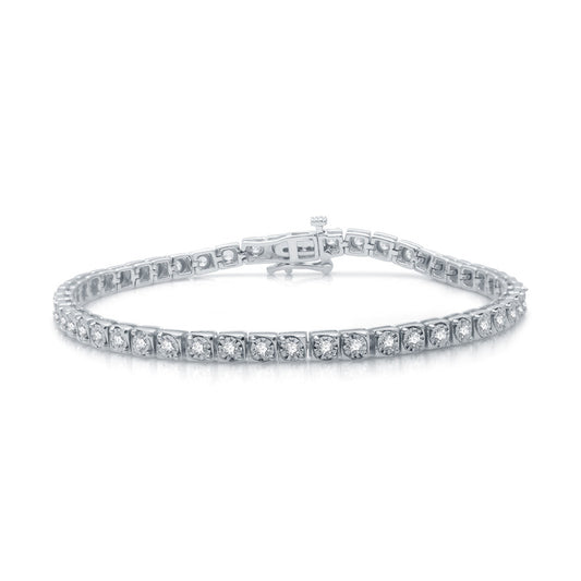 1 Cttw Diamond Round Miracle Plate Silver Bracelet