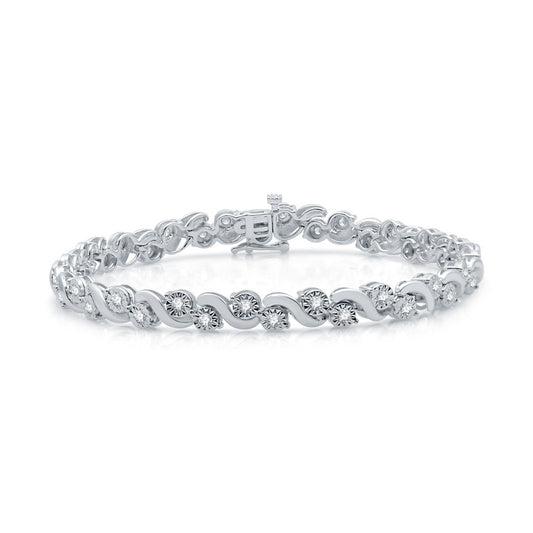 1 Cttw Diamond "S" Miracle Plate Silver Bracelet