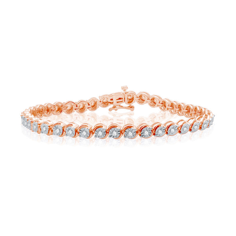1 Cttw Diamond and 14K Rose Gold Plated Sterling Silver Bracelet