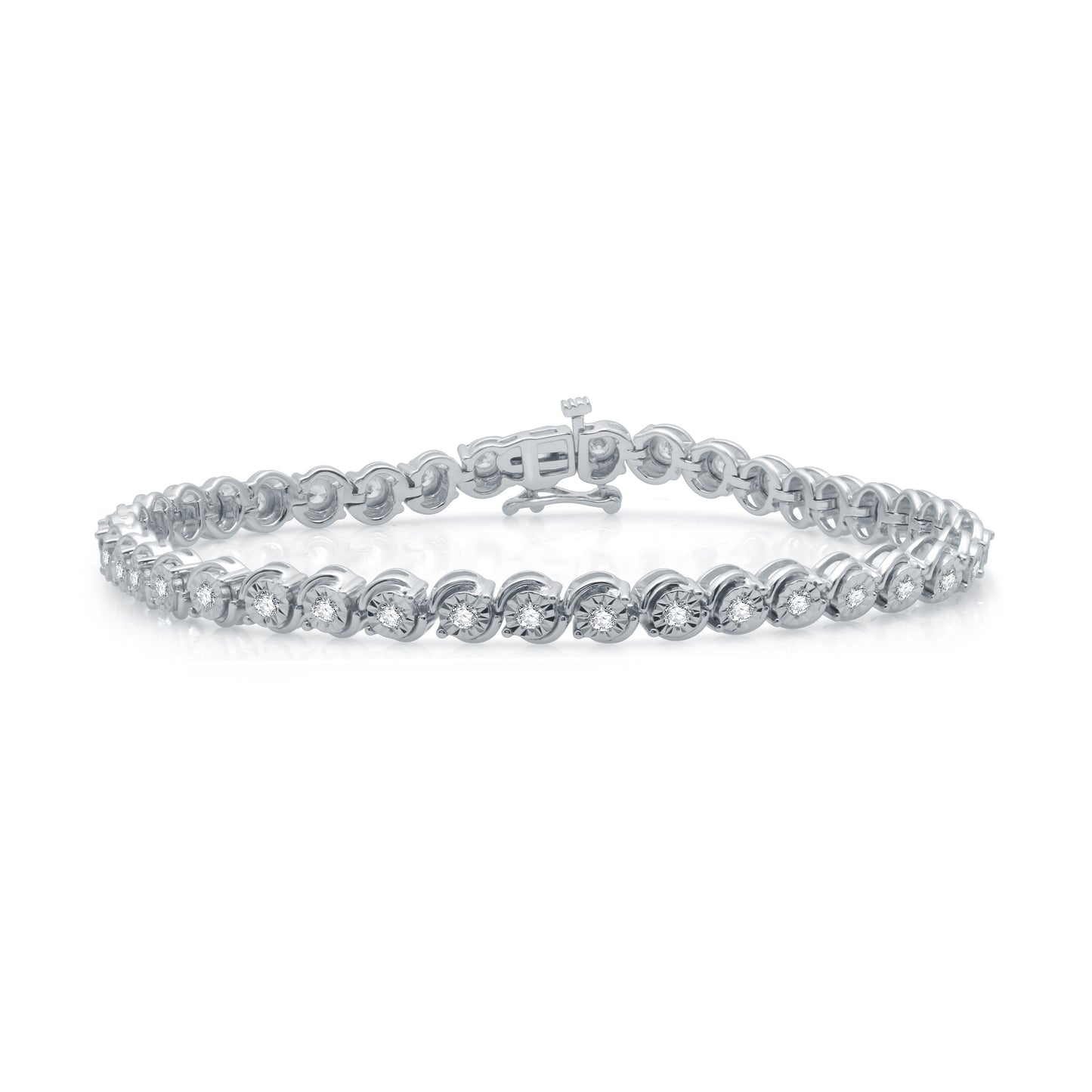 1 Cttw Diamond Miracle Plate .925 Sterling Silver Tennis Bracelet