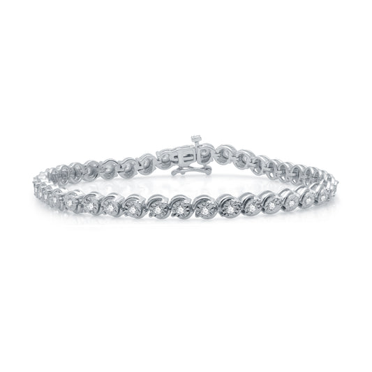 1 Cttw Diamond Miracle Plate .925 Sterling Silver Tennis Bracelet